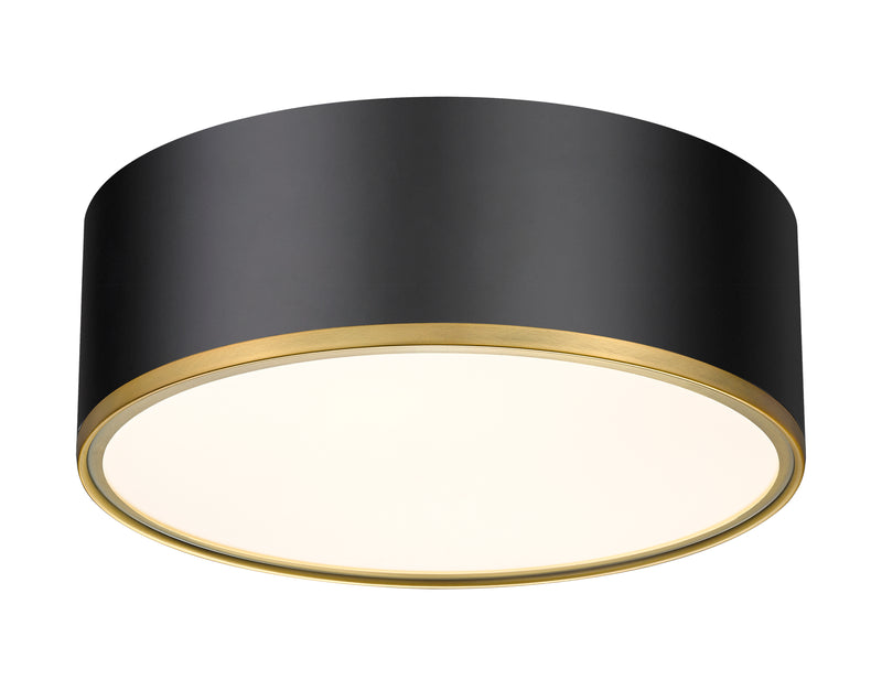 Arlo 3 Light 16" Flush Mount in Matte Black + Rubbed Brass