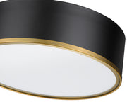 Arlo 3 Light 16" Flush Mount in Matte Black + Rubbed Brass