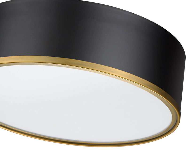 Arlo 3 Light 16" Flush Mount in Matte Black + Rubbed Brass