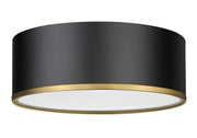 Arlo 3 Light 16" Flush Mount in Matte Black + Rubbed Brass