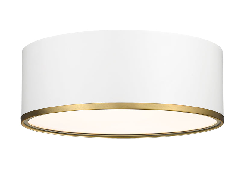 Arlo 3 Light 16" Flush Mount in Matte White + Rubbed Brass