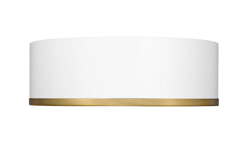 Arlo 3 Light 16" Flush Mount in Matte White + Rubbed Brass
