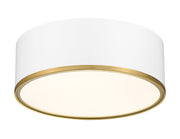 Arlo 3 Light 16" Flush Mount in Matte White + Rubbed Brass
