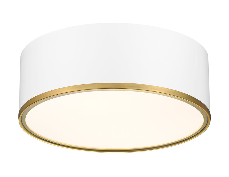 Arlo 3 Light 16" Flush Mount in Matte White + Rubbed Brass