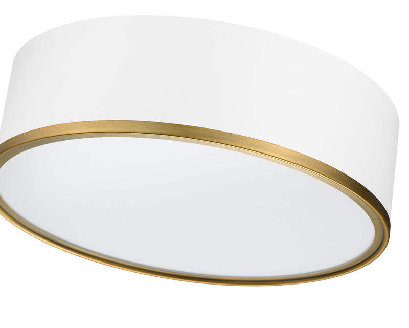 Arlo 3 Light 16" Flush Mount in Matte White + Rubbed Brass