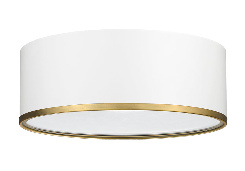 Arlo 3 Light 16" Flush Mount in Matte White + Rubbed Brass