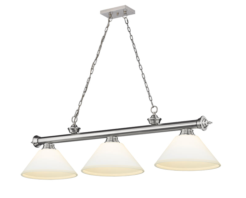Cordon 3 Light 57.25" Billiard, Glass Shades (A) in Brushed Nickel