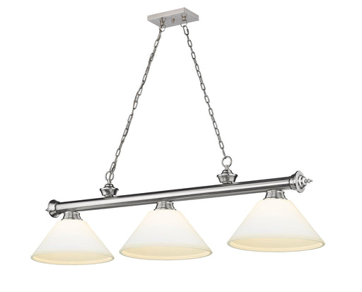 Cordon 3 Light 57.25" Billiard, Glass Shades (A) in Brushed Nickel
