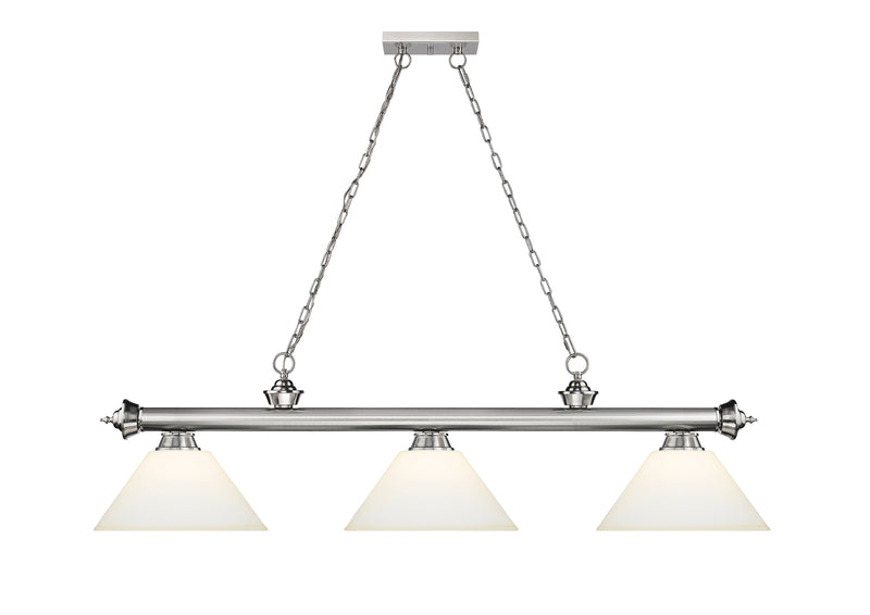 Cordon 3 Light 57.25" Billiard, Glass Shades (A) in Brushed Nickel