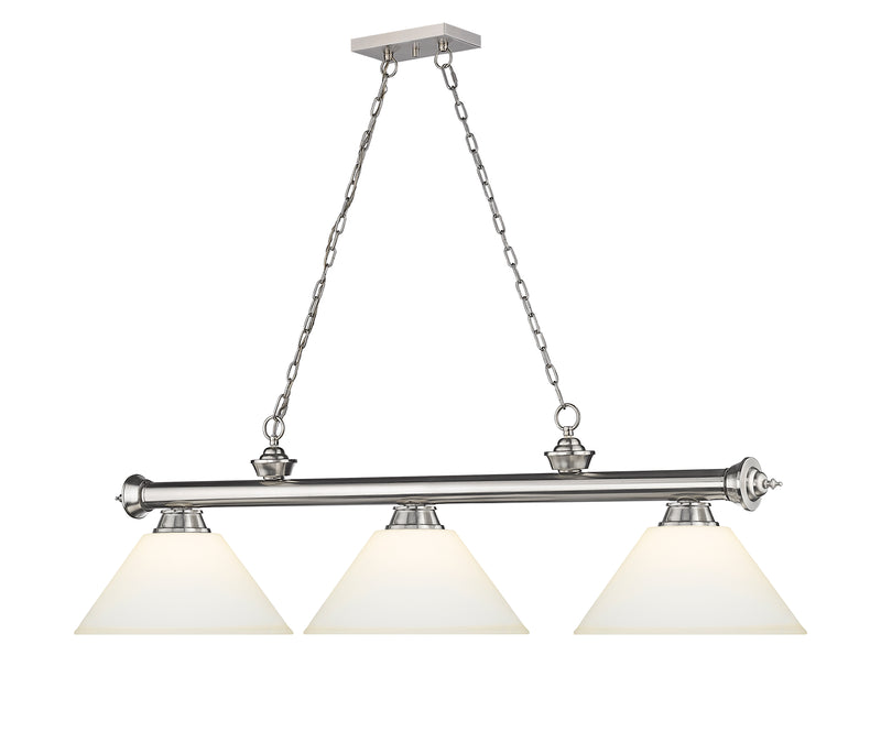 Cordon 3 Light 57.25" Billiard, Glass Shades (A) in Brushed Nickel