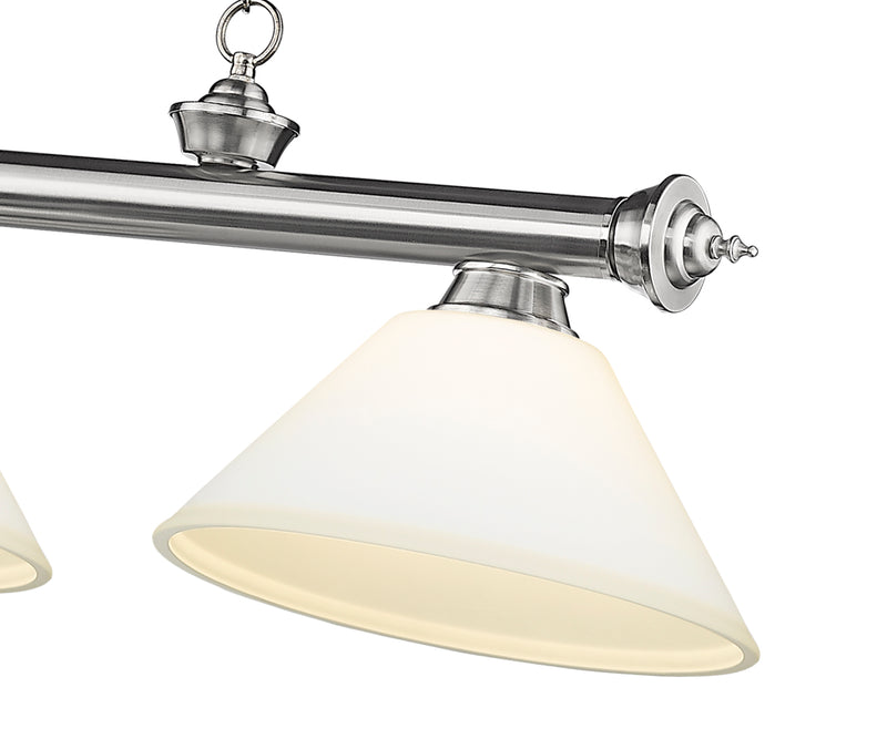 Cordon 3 Light 57.25" Billiard, Glass Shades (A) in Brushed Nickel