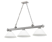 Cordon 3 Light 57.25" Billiard, Glass Shades (A) in Brushed Nickel