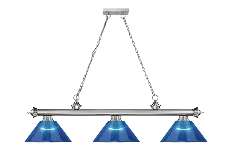 Cordon 3 Light 57.25" Billiard, Acrylic Shades (ARC) in Brushed Nickel