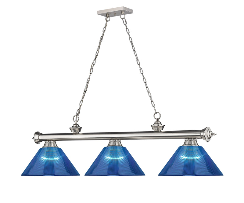Cordon 3 Light 57.25" Billiard, Acrylic Shades (ARC) in Brushed Nickel