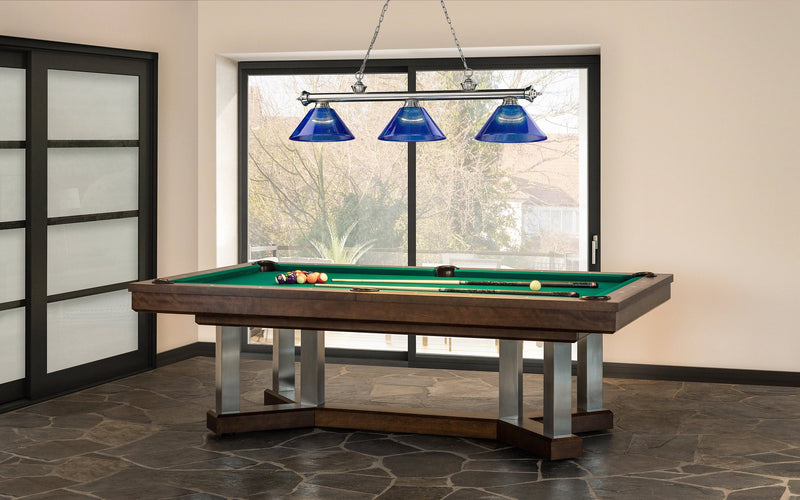 Cordon 3 Light 57.25" Billiard, Acrylic Shades (ARC) in Brushed Nickel in a room setting