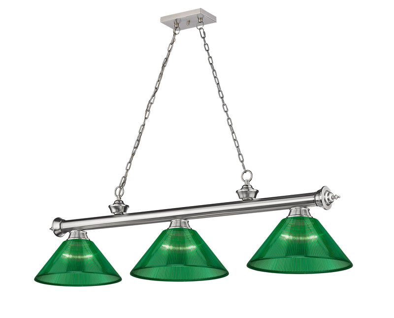 Cordon 3 Light 57.25" Billiard, Acrylic Shades (ARC) in Brushed Nickel