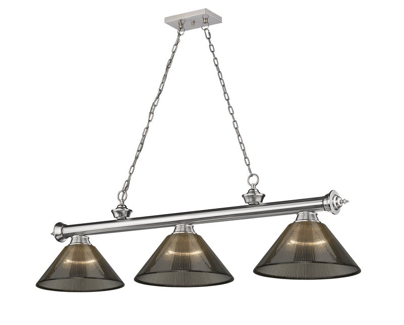 Cordon 3 Light 57.25" Billiard, Acrylic Shades (ARC) in Brushed Nickel