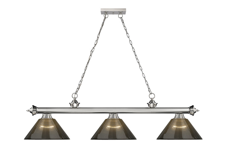 Cordon 3 Light 57.25" Billiard, Acrylic Shades (ARC) in Brushed Nickel