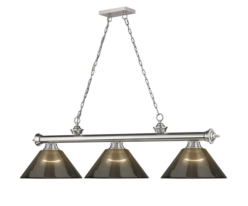 Cordon 3 Light 57.25" Billiard, Acrylic Shades (ARC) in Brushed Nickel