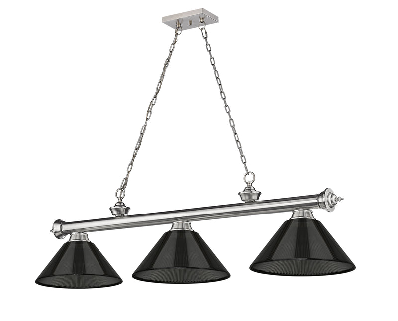 Cordon 3 Light 57.25" Billiard, Acrylic Shades (ARC) in Brushed Nickel
