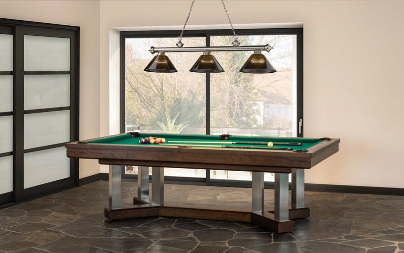 Cordon 3 Light 57.25" Billiard, Acrylic Shades (ARC) in Brushed Nickel in a room setting