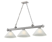 Cordon 3 Light 57.25" Billiard, Glass Shades (A) in Brushed Nickel