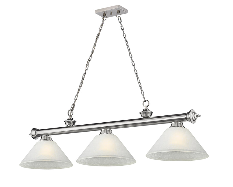 Cordon 3 Light 57.25" Billiard, Glass Shades (A) in Brushed Nickel