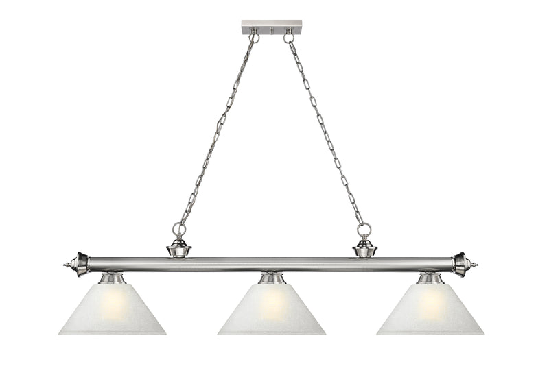 Cordon 3 Light 57.25" Billiard, Glass Shades (A) in Brushed Nickel