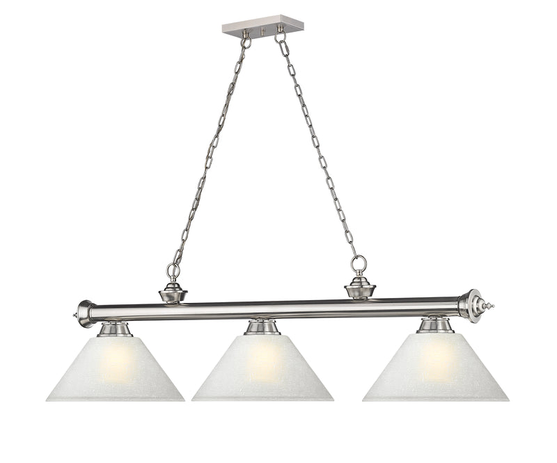 Cordon 3 Light 57.25" Billiard, Glass Shades (A) in Brushed Nickel