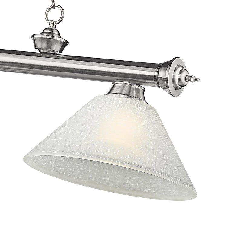 Cordon 3 Light 57.25" Billiard, Glass Shades (A) in Brushed Nickel