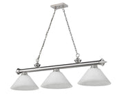 Cordon 3 Light 57.25" Billiard, Glass Shades (A) in Brushed Nickel