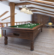 Cordon 3 Light 57.25" Billiard, Glass Shades (A) in Brushed Nickel in a room setting