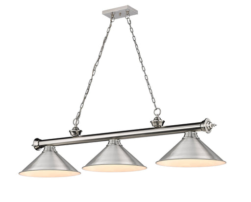 Cordon 3 Light 57.25" Billiard, Metal Shades in Brushed Nickel