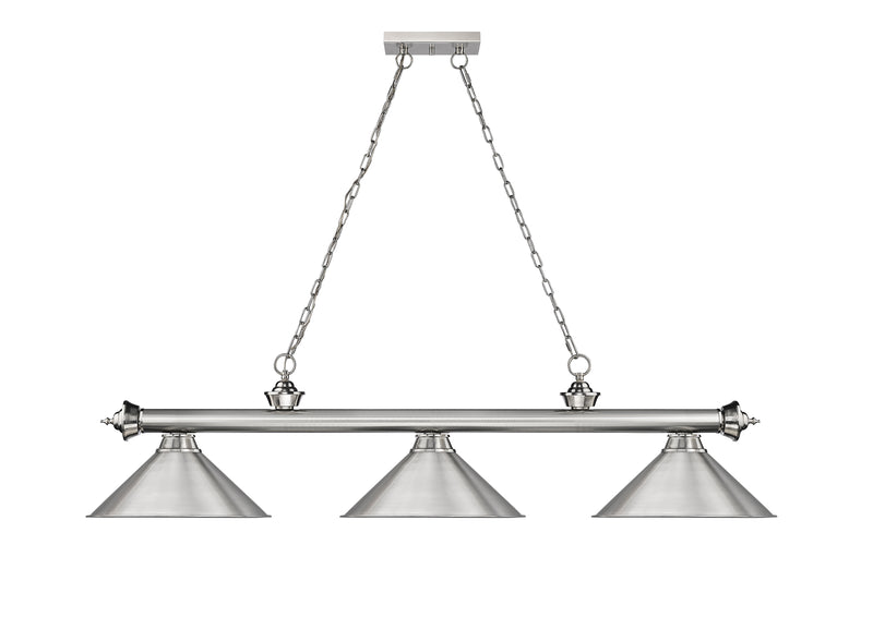 Cordon 3 Light 57.25" Billiard, Metal Shades in Brushed Nickel