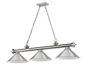 Cordon 3 Light 57.25" Billiard, Metal Shades in Brushed Nickel