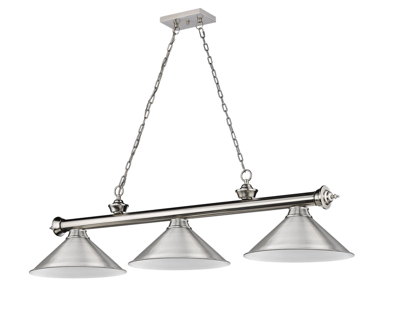 Cordon 3 Light 57.25" Billiard, Metal Shades in Brushed Nickel