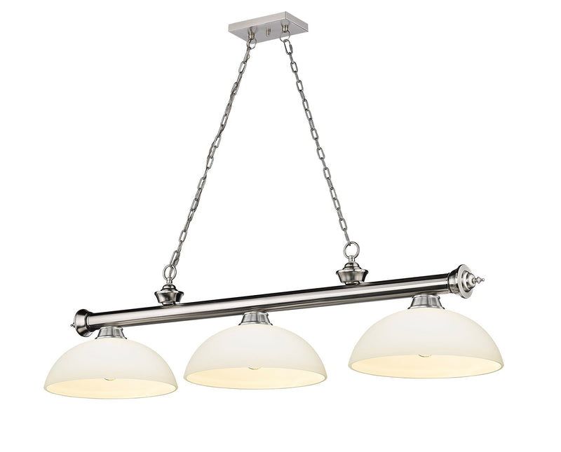 Cordon 3 Light 57.25" Billiard, Glass Shades (D) in Brushed Nickel