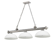 Cordon 3 Light 57.25" Billiard, Glass Shades (D) in Brushed Nickel