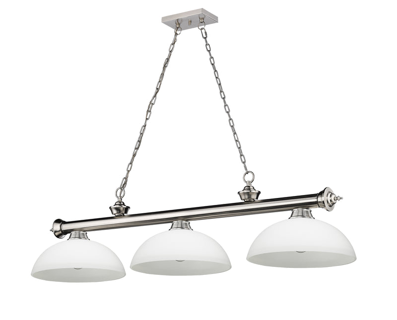 Cordon 3 Light 57.25" Billiard, Glass Shades (D) in Brushed Nickel
