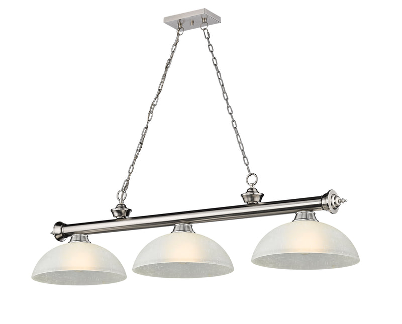 Cordon 3 Light 57.25" Billiard, Glass Shades (D) in Brushed Nickel