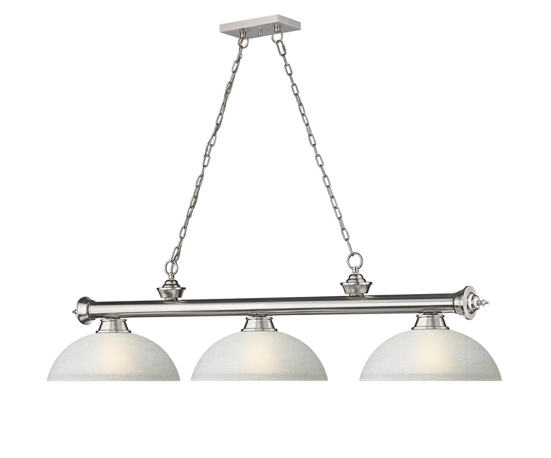 Cordon 3 Light 57.25" Billiard, Glass Shades (D) in Brushed Nickel