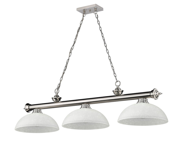Cordon 3 Light 57.25" Billiard, Glass Shades (D) in Brushed Nickel