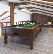 Cordon 3 Light 57.25" Billiard, Glass Shades (D) in Brushed Nickel in a room setting