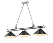Cordon 3 Light 57.25" Billiard, Metal Shades in Brushed Nickel