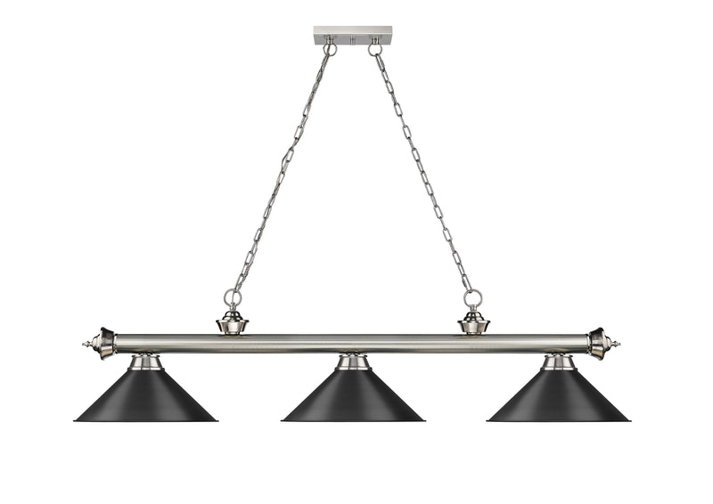 Cordon 3 Light 57.25" Billiard, Metal Shades in Brushed Nickel