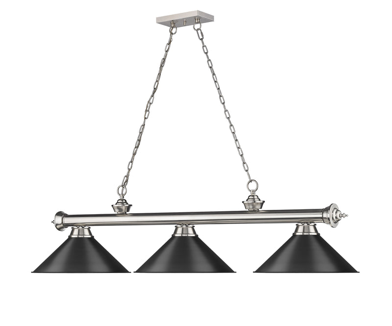 Cordon 3 Light 57.25" Billiard, Metal Shades in Brushed Nickel