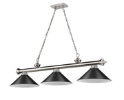 Cordon 3 Light 57.25" Billiard, Metal Shades in Brushed Nickel