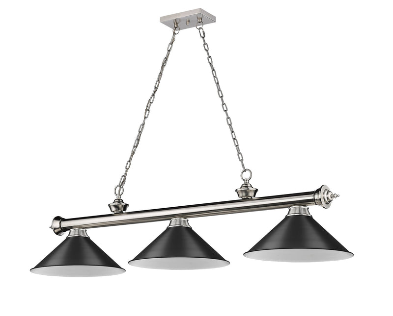 Cordon 3 Light 57.25" Billiard, Metal Shades in Brushed Nickel