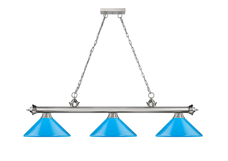 Cordon 3 Light 58" Billiard, Metal Shades (M) in Brushed Nickel