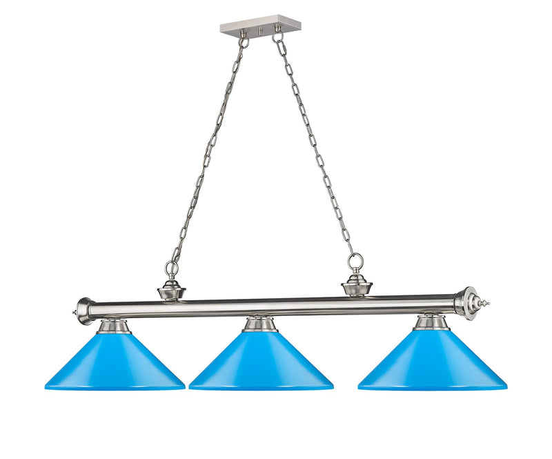 Cordon 3 Light 58" Billiard, Metal Shades (M) in Brushed Nickel